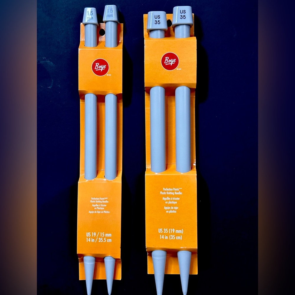 Boye Plastic Knitting Needles, Size 19  & 35 New